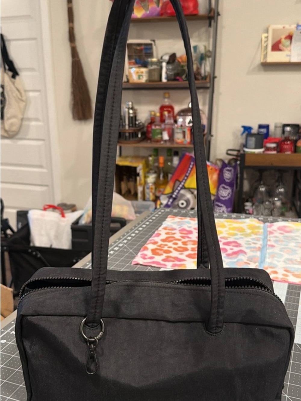 BAGGU Black Nylon Tote with Branded Strap